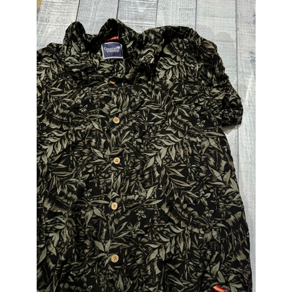 Caribbean Joe Other - Coastal Casuals by Caribbean Joe Leafeon Brown Button Down Hawaiian Polo Large